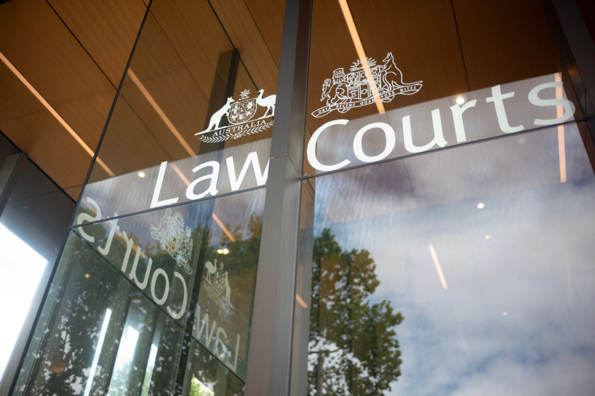 The Law Courts building signage with the Commonwealth coat of arms
